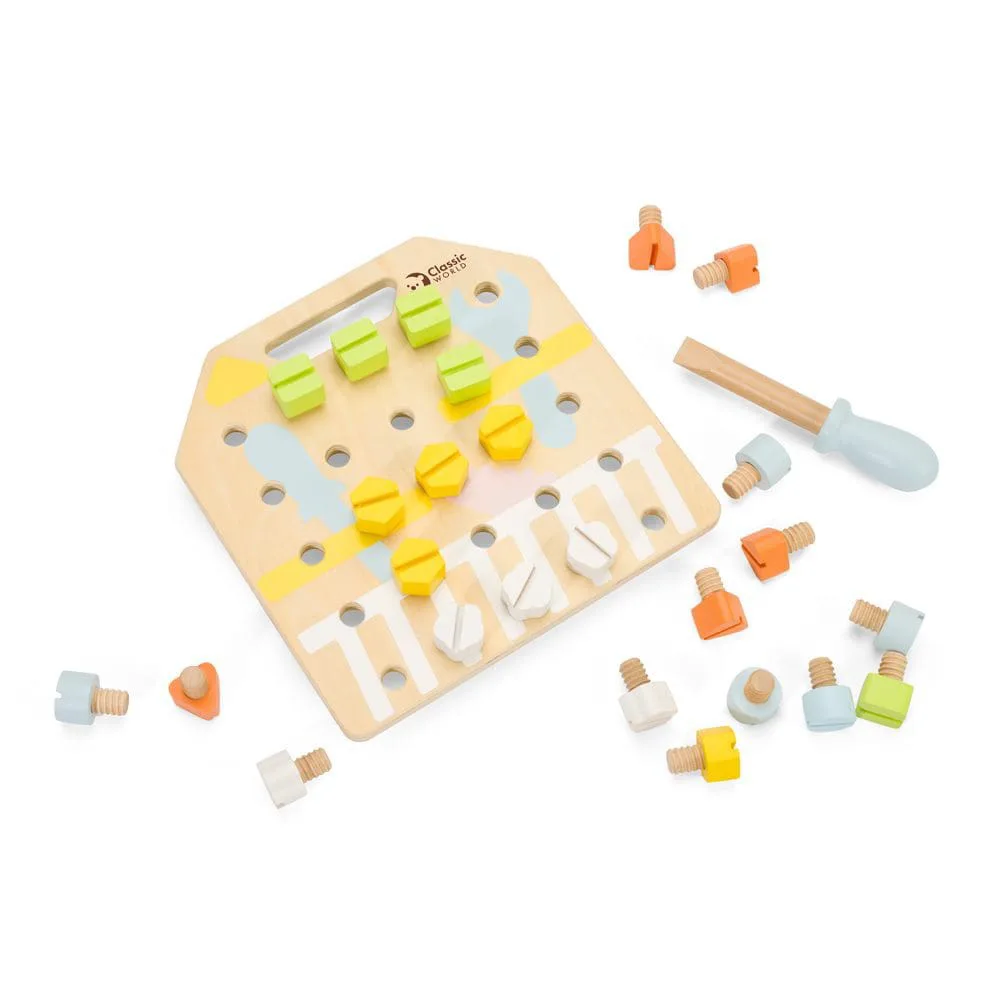 SCREW BOARD, by Classic World, wooden pretend toys, ages 1 to 4