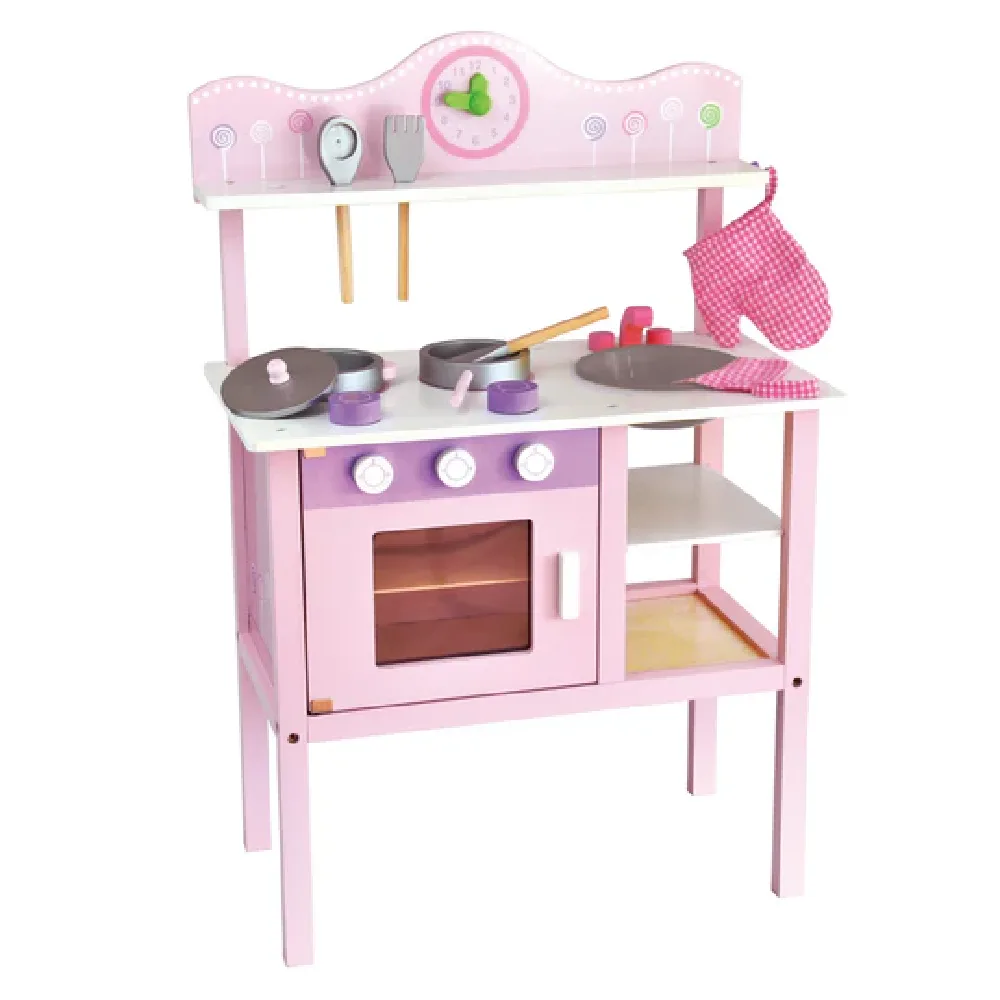 Wooden Pretend Pink Kitchen set, by Acool Toy, wooden pretend toys, ages 1 to 7