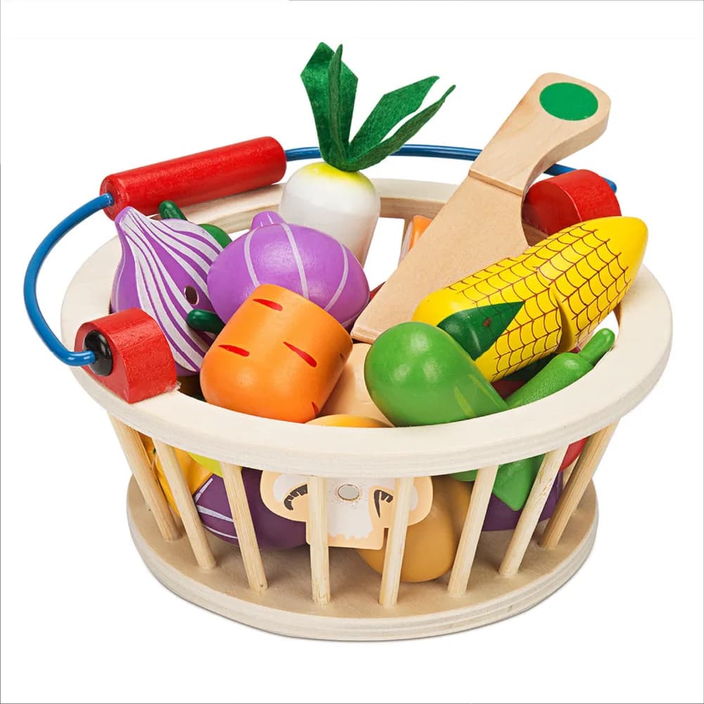 Wooden Vegetables Basket, Pretend Play, by One Elephant, wooden pretend toys, ages 3+