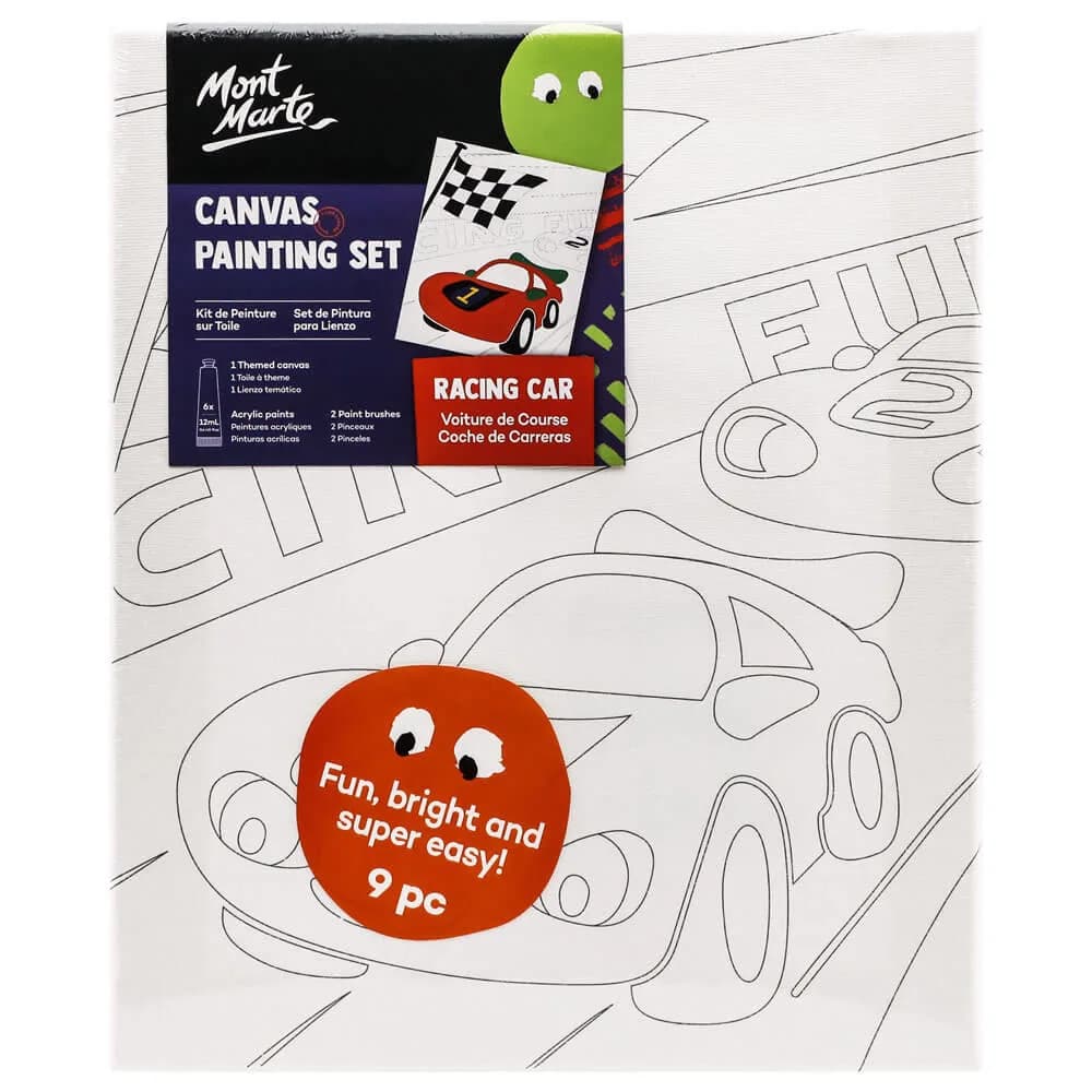 Canvas Painting Set 9pc, Racing Car, by Mont Marte, coloring and painting, ages 3+