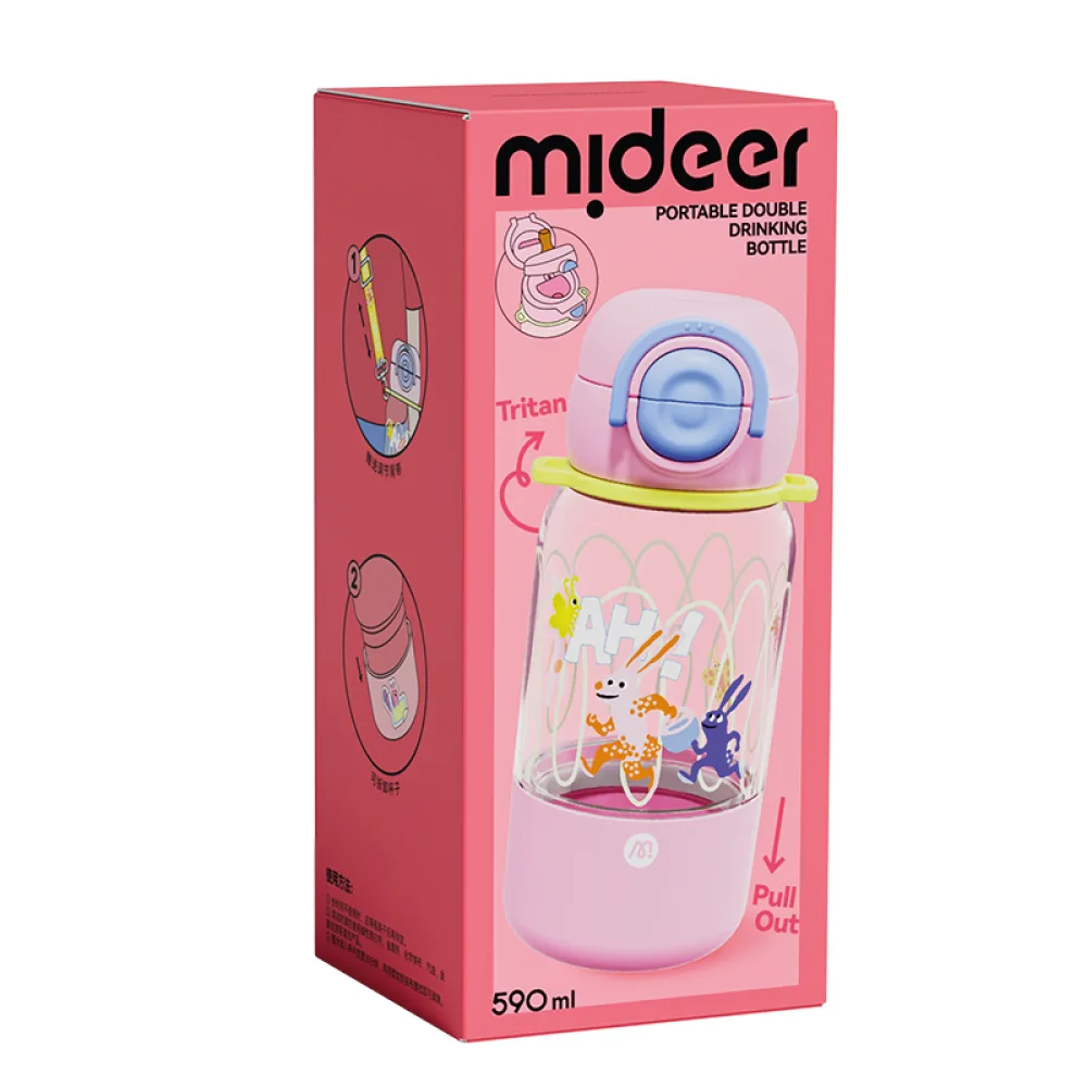 Portable Double Drinking Bottle, Gentle Rabbit of Plant City, by Mideer, essentials, ages 3+