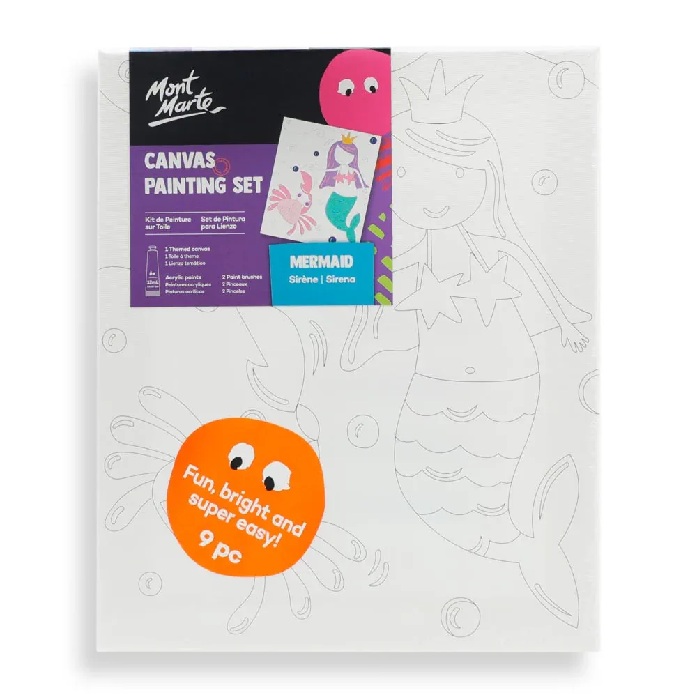 Canvas Painting Set 9pc, Mermaid, by Mont Marte, coloring and painting, ages 5+