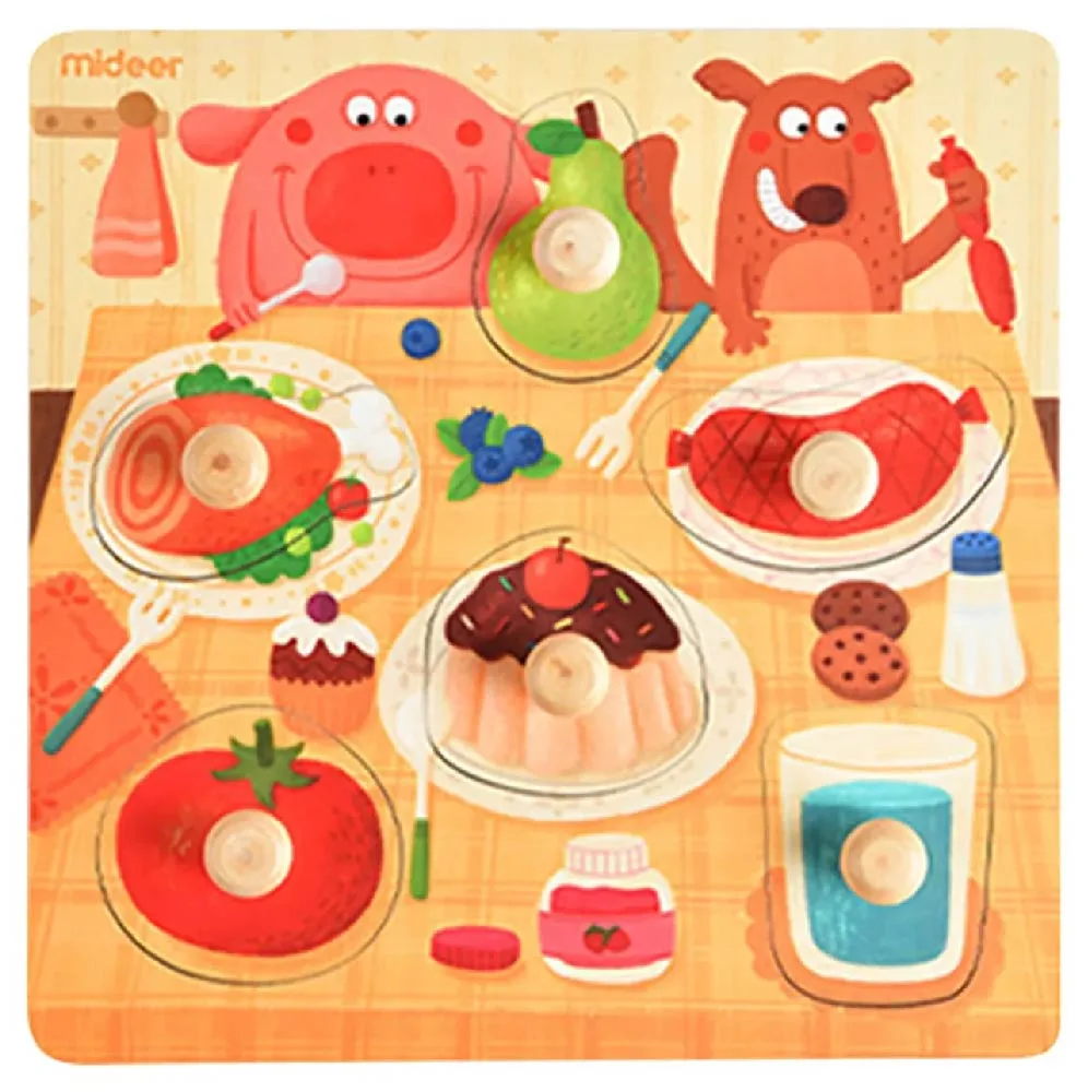 Wooden Peg Puzzle, Dinner Time, by Mideer, puzzles