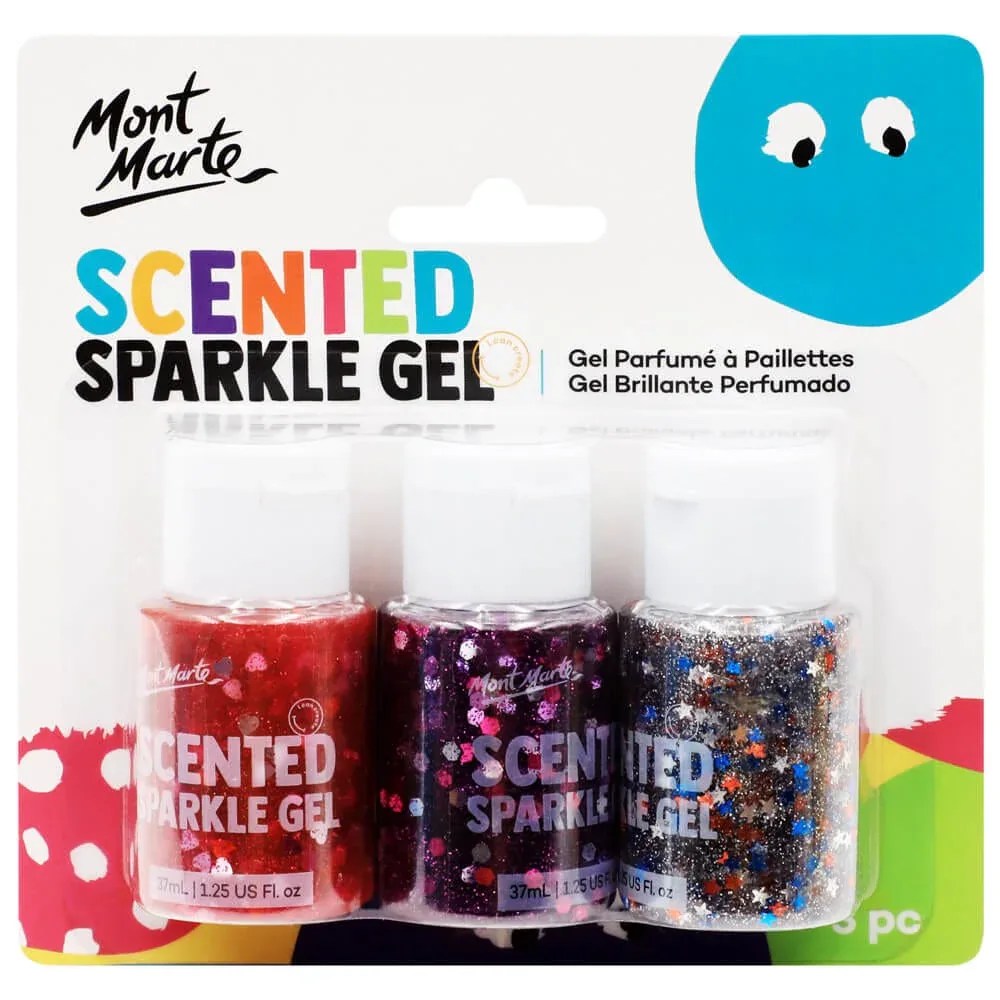Scented Sparkle Gel 3pc x 37ml (1.25 US fl.oz), by Mont Marte, coloring and painting, ages 3+