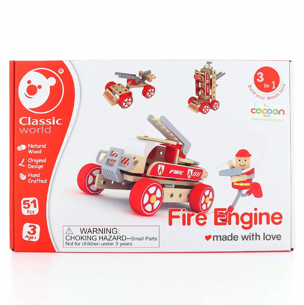 Wooden Fire Engine with Firefighter Model, by Classic World, wooden pretend toys, ages 1 to 4