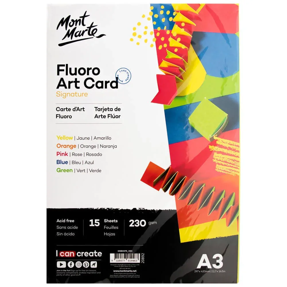 Fluoro Art Card Signature A3 230gsm, by Mont Marte, coloring and painting, ages 3+