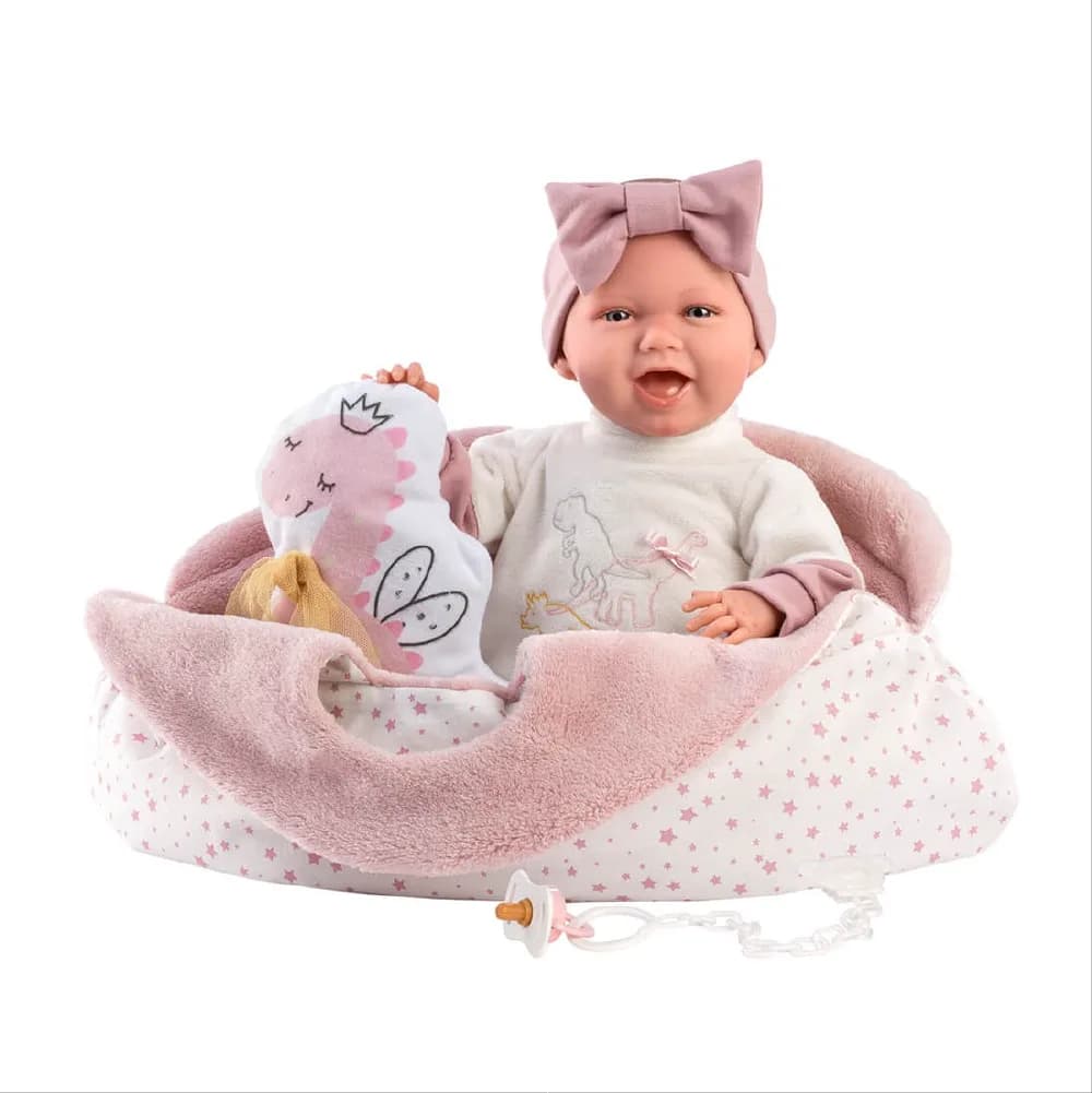 Mimi Sonrisas with Dino carry coat, by Llorens, dolls, 12 months+