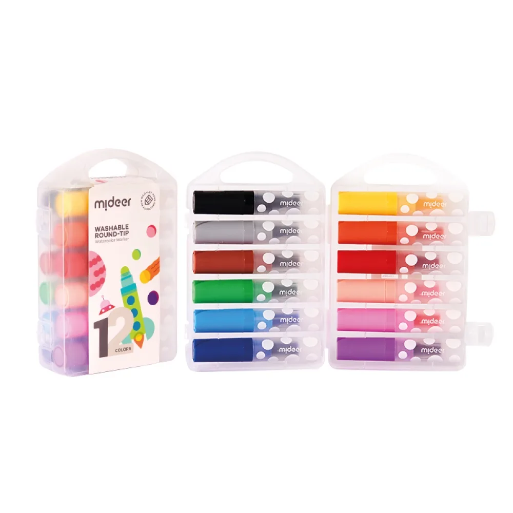 Washable Round-Tip Watercolor Marker, 12 Colors, by Mideer, coloring and painting, ages 3+