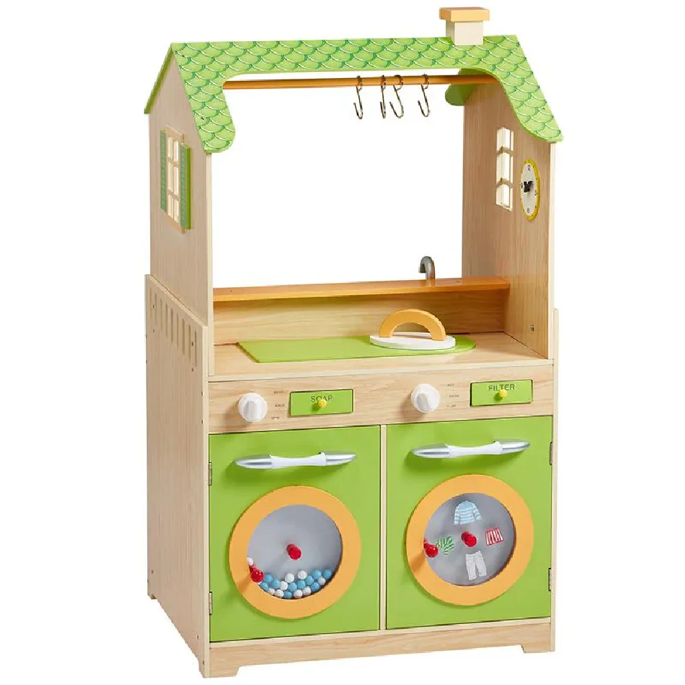 Kids Wooden Play Kitchen & Laundry Set, Washer & Dryer Green, by Teamson, wooden pretend toys, ages 3+