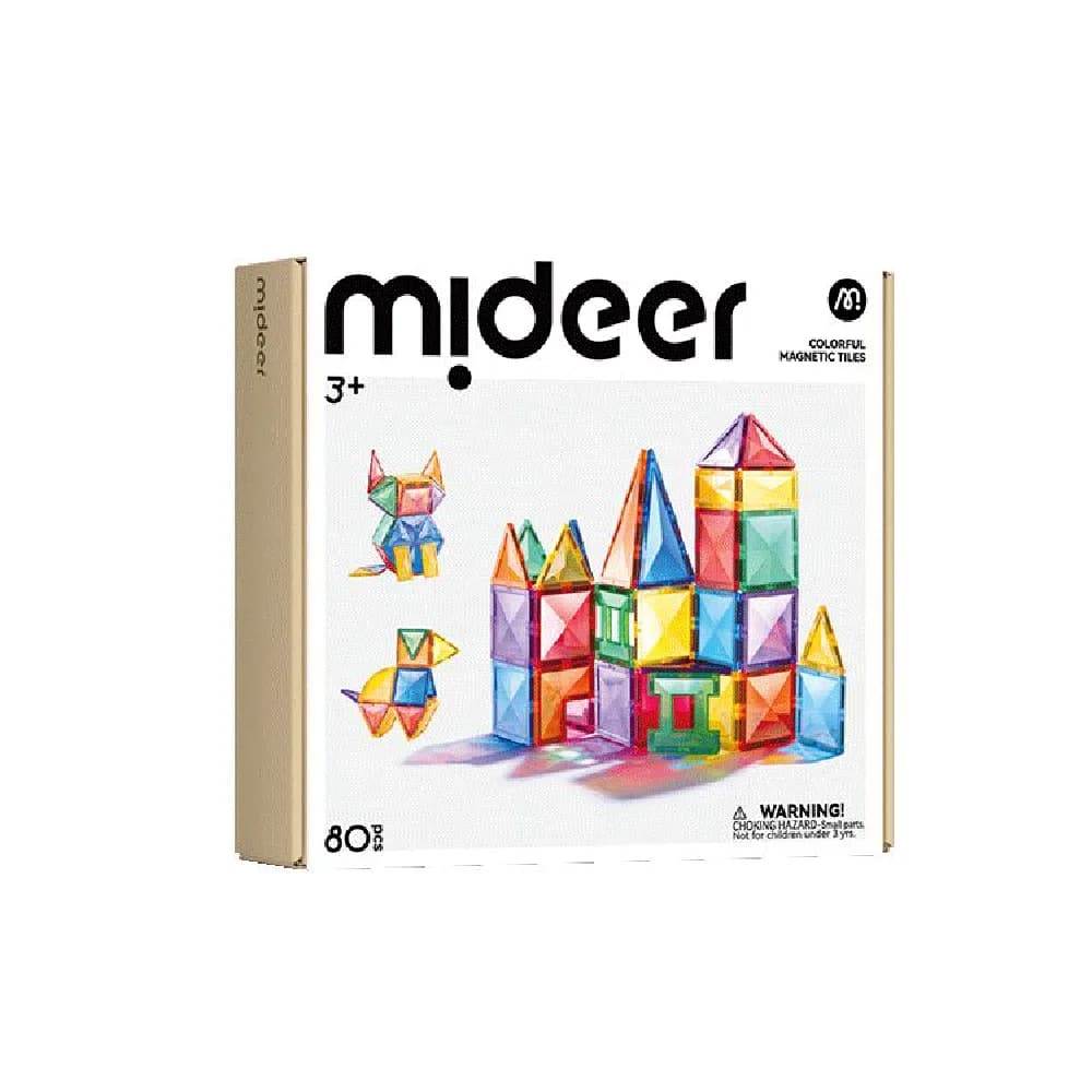 Colorful Magnetic Tiles, 80 Pcs, by Mideer, building blocks, ages 3+