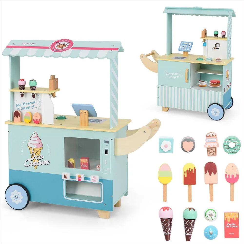 Ice Cream Cart, Vending Machine & Ice Cream Maker, by One Elephant, wooden pretend toys, ages 3+