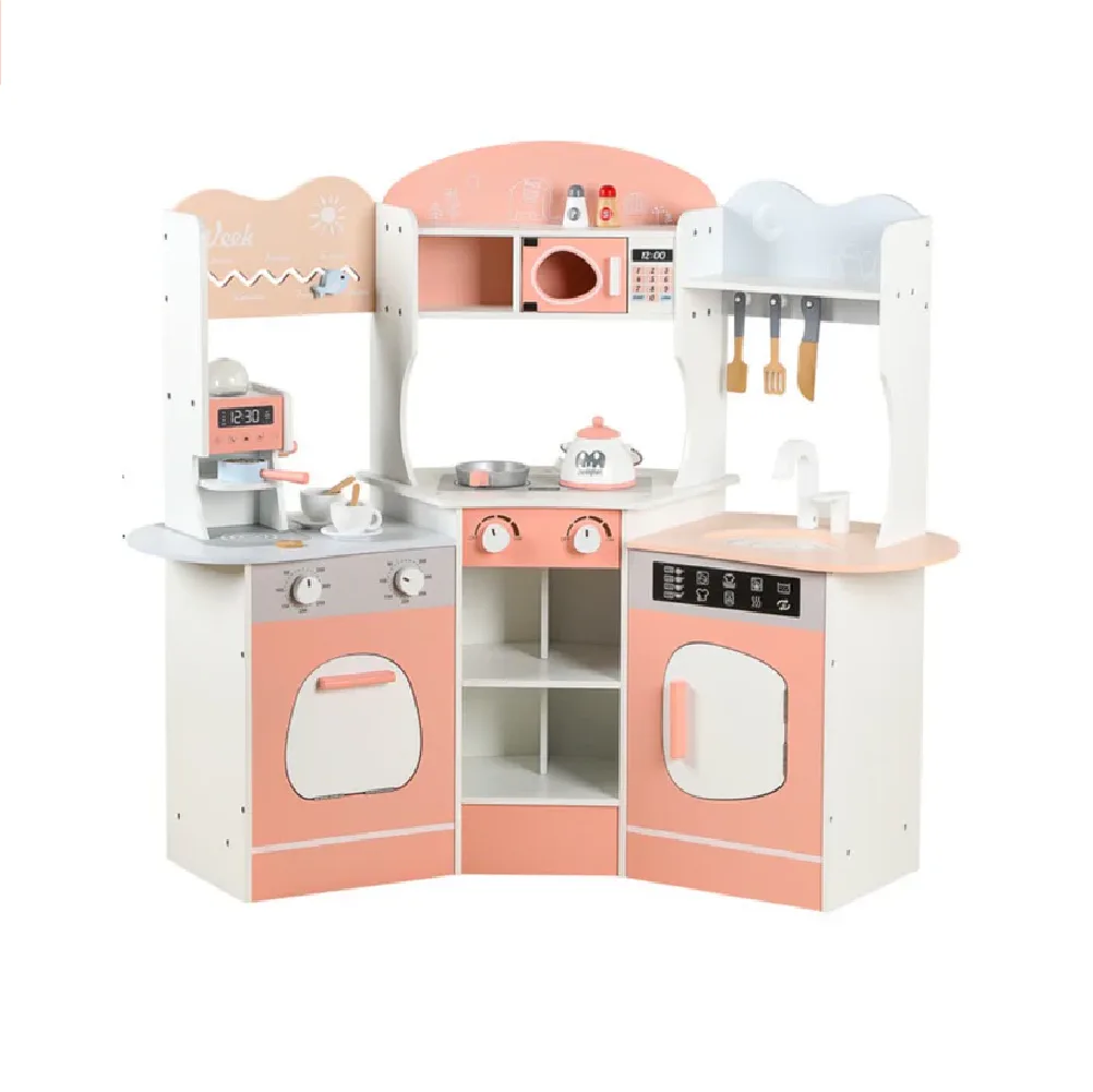 Wooden Corner Kitchen with Coffee Maker Pretend Cooking Playset, by One Elephant, wooden pretend toys, ages 1 to 4