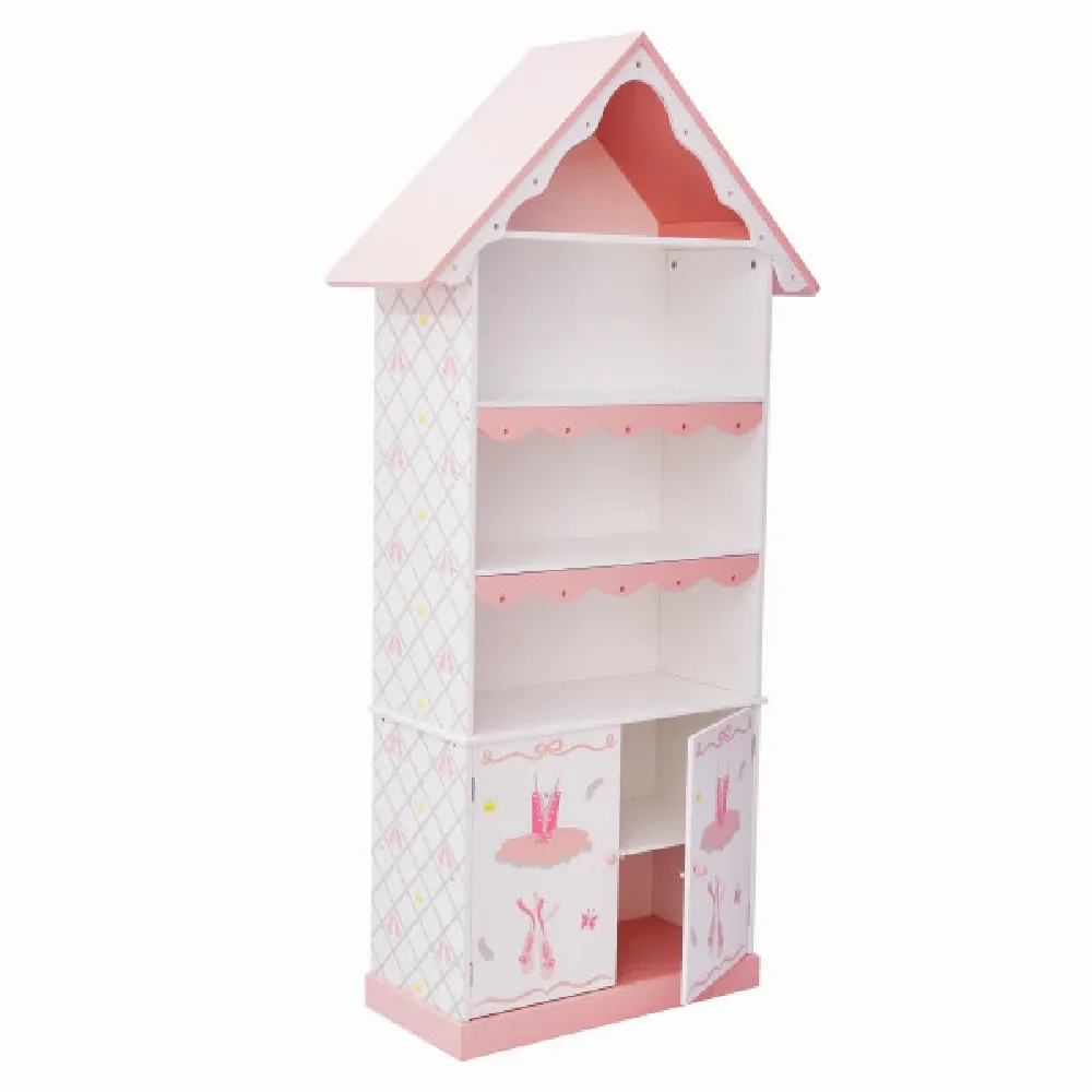 Swan Lake Kids Wooden Bookcase with Storage, 6 Tier Bookshelf & Organiser, by Teamson, wooden pretend toys, 12 months+