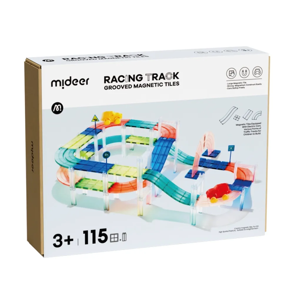 Racing Track Grooved Magnetic Tiles, 115 pcs, by Mideer, magnetic, ages 3+