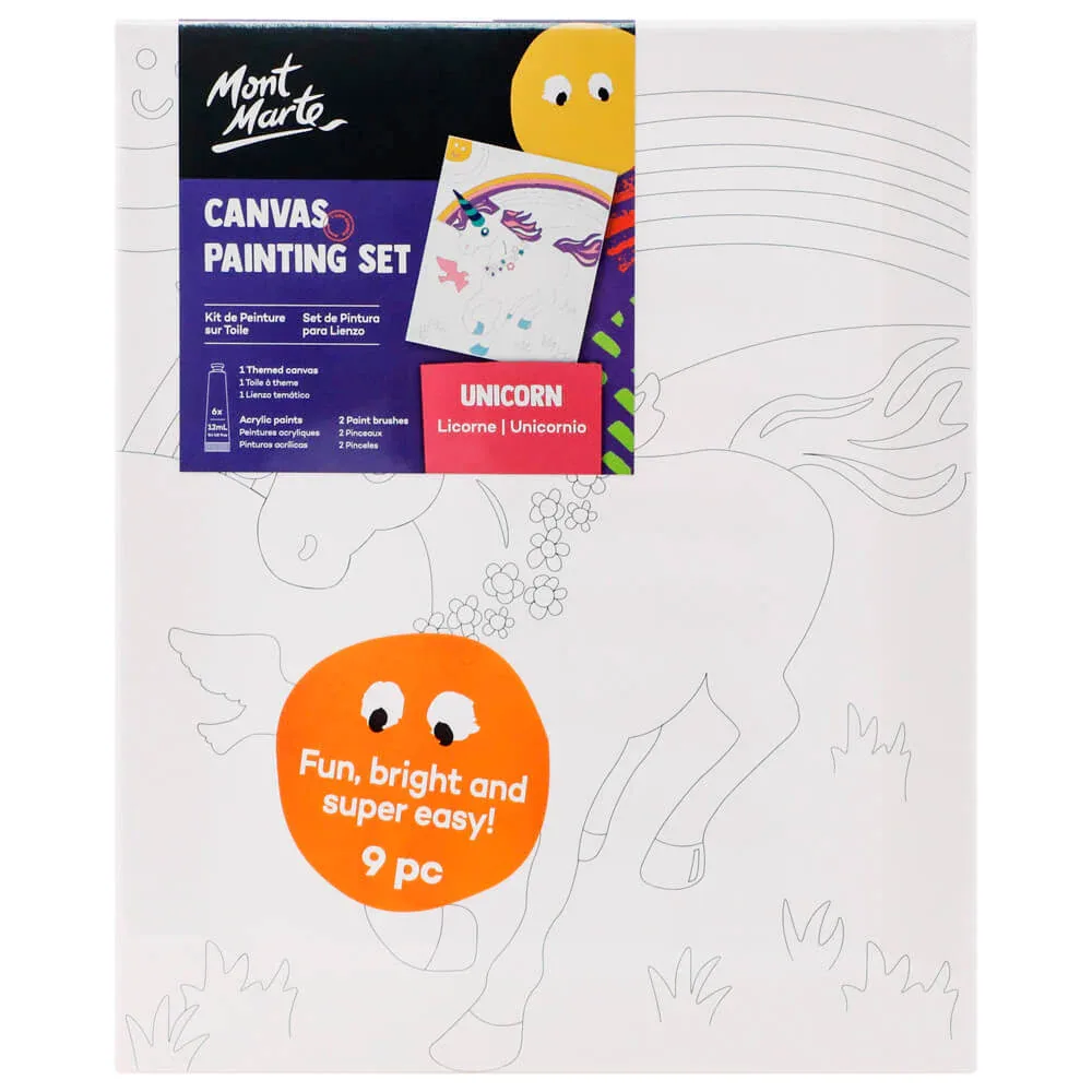 Canvas Painting Set 9pc, Unicorn, by Mont Marte, coloring and painting, ages 3+