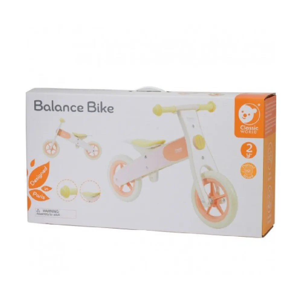 Wooden Balance Bike orange, by Classic World, wooden pretend toys, ages 1 to 2