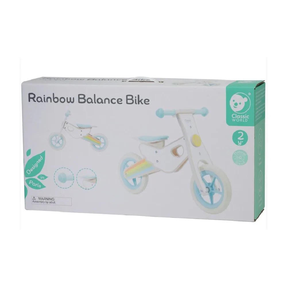 Rainbow Balance Bike, by Classic World, wooden pretend toys, ages 2+