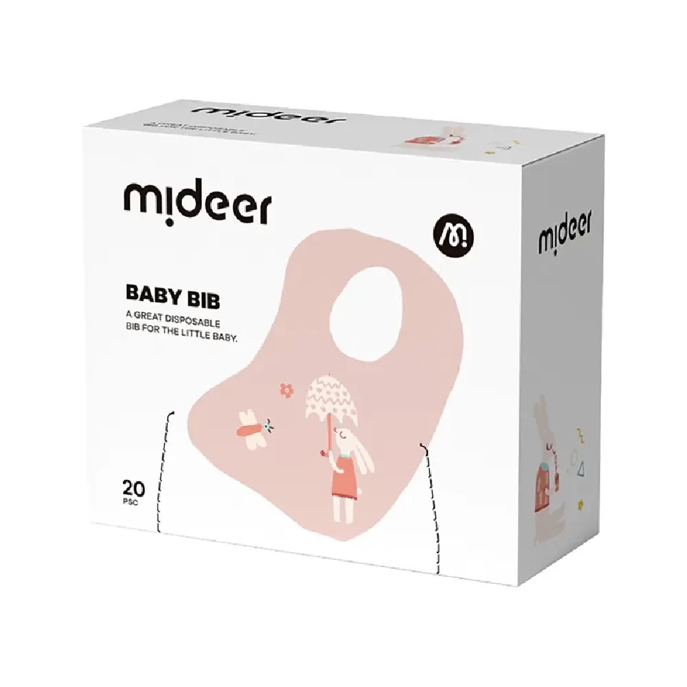 Disposable Baby Bib, Pink Bunny 20pcs, by Mideer, accessories, ages 0 to 2