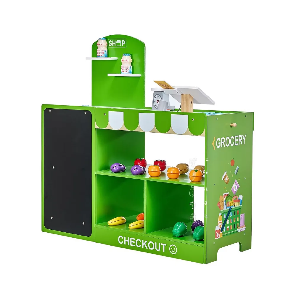 Wooden Grocery Store Playset for Kids, wooden pretend toys, ages 3+