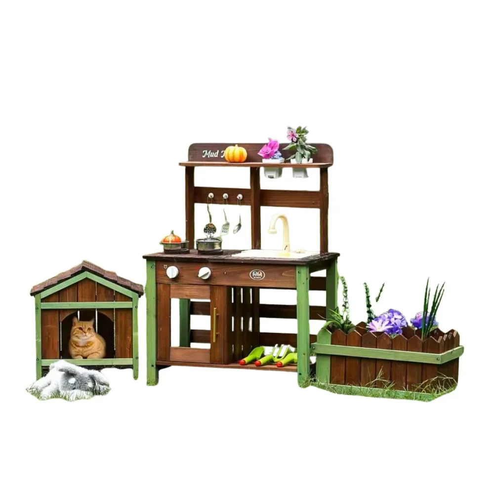 Wooden Outdoor Kitchen & Pet House Play Set, by One Elephant, outdoor, ages 3+