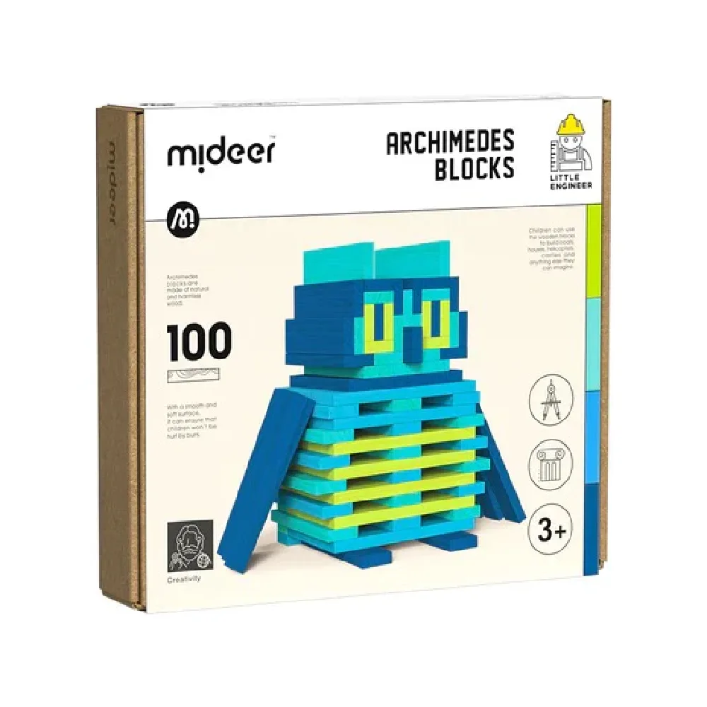 Archimedes Wooden Blocks, Cool Color Palette, by Mideer, building blocks, ages 3+