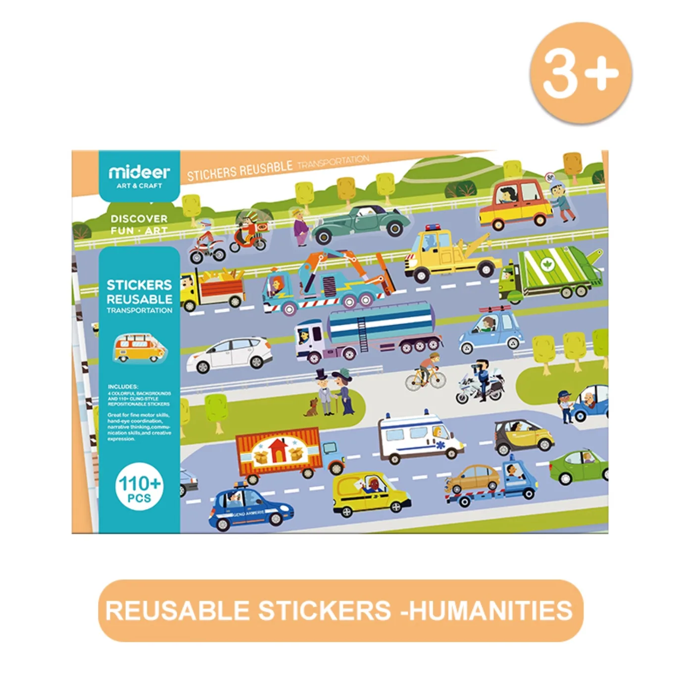 Reusable Electrostatic Stickers- Transportation, by Mideer, ages 3 to 7