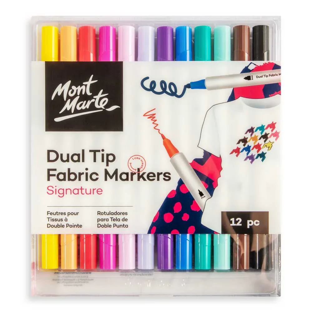 Dual Tip Fabric Markers Signature, 12pc, by Mont Marte, coloring and painting, ages 3+