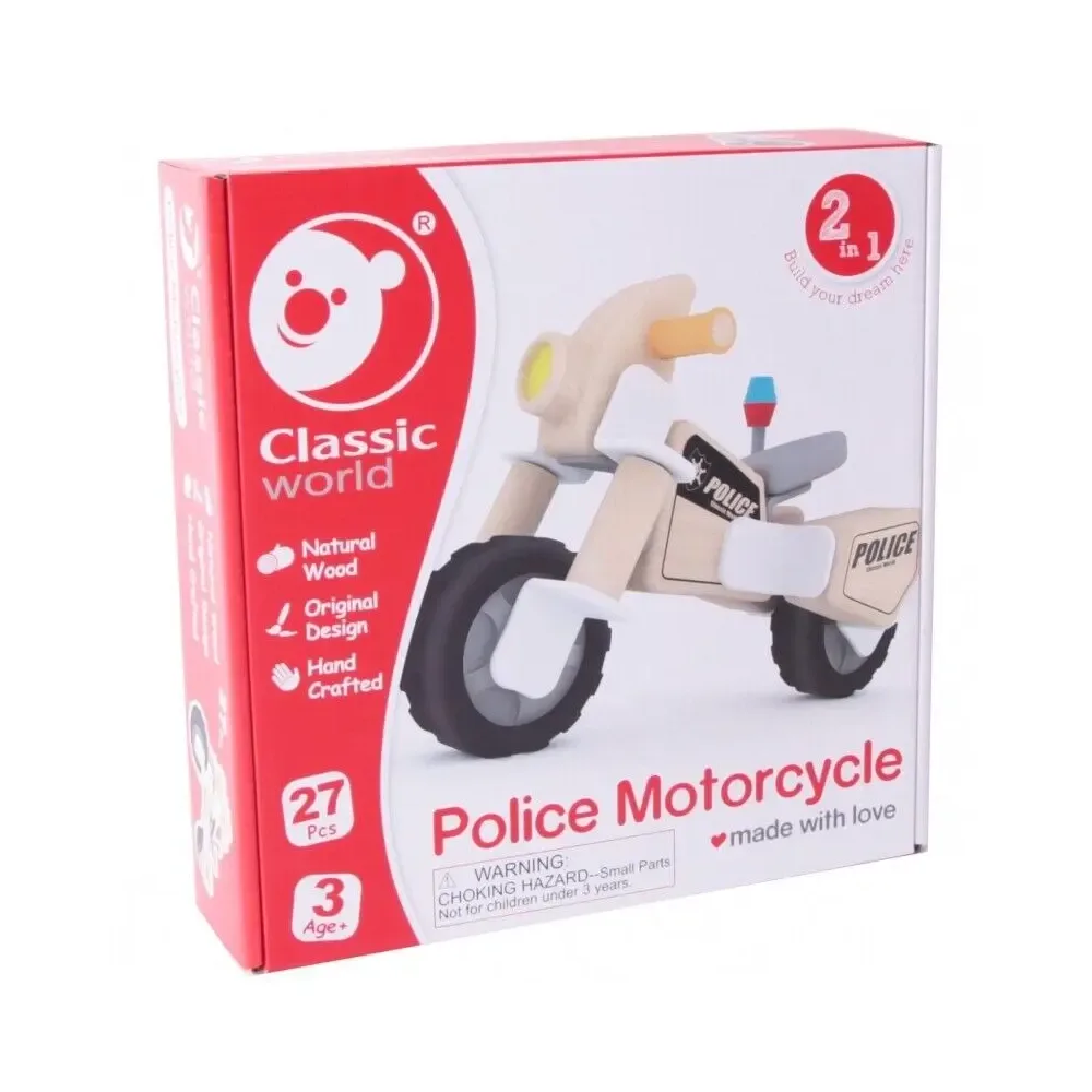 Police Motorcycle, by Classic World, wooden pretend toys, ages 3+