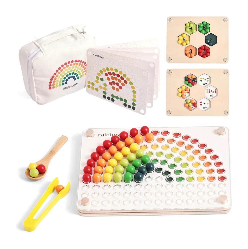 Wooden Peg Board, Rainbow, babies, ages 3 to 6