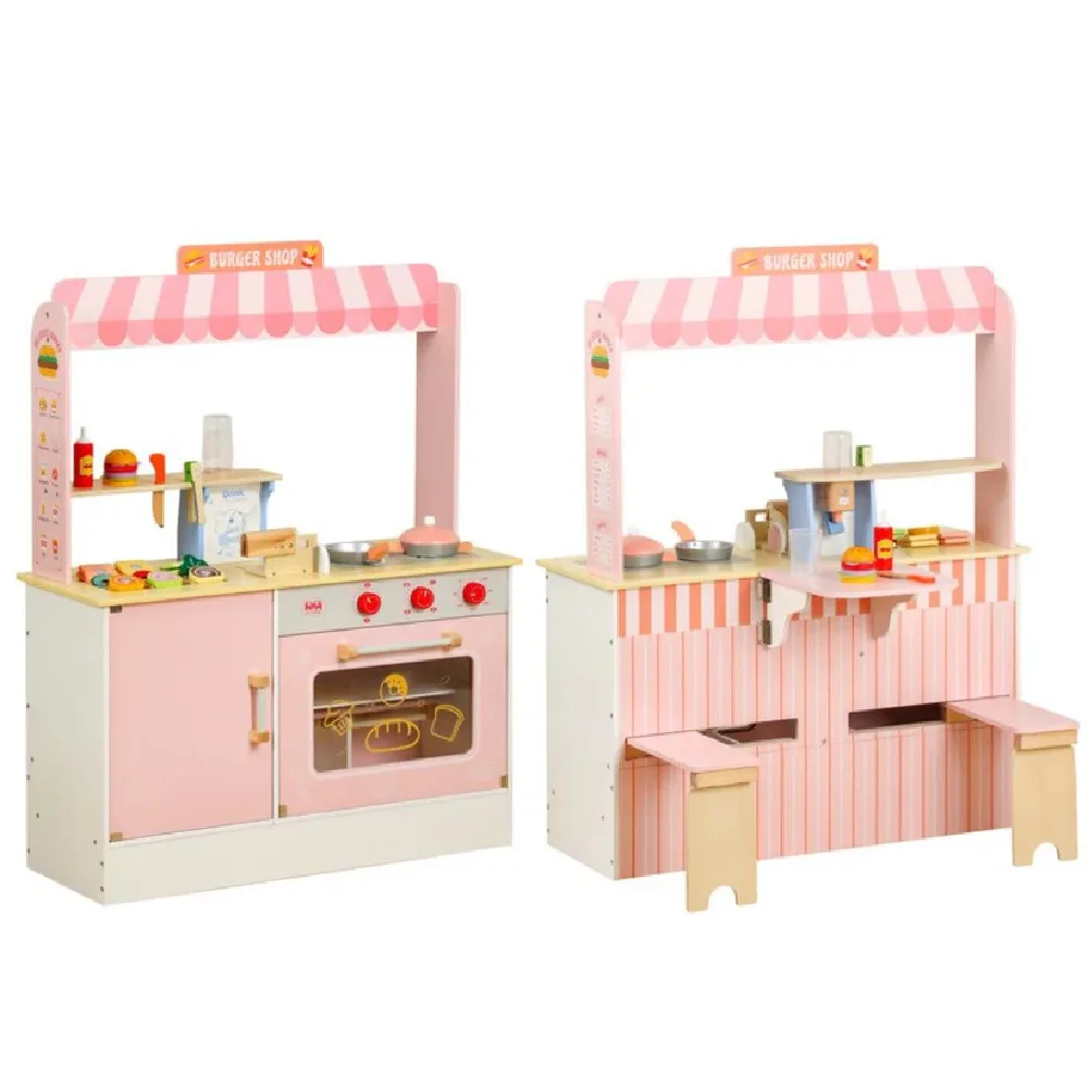 Double Sided Burger Shop Playset, by One Elephant, wooden pretend toys, ages 1 to 4