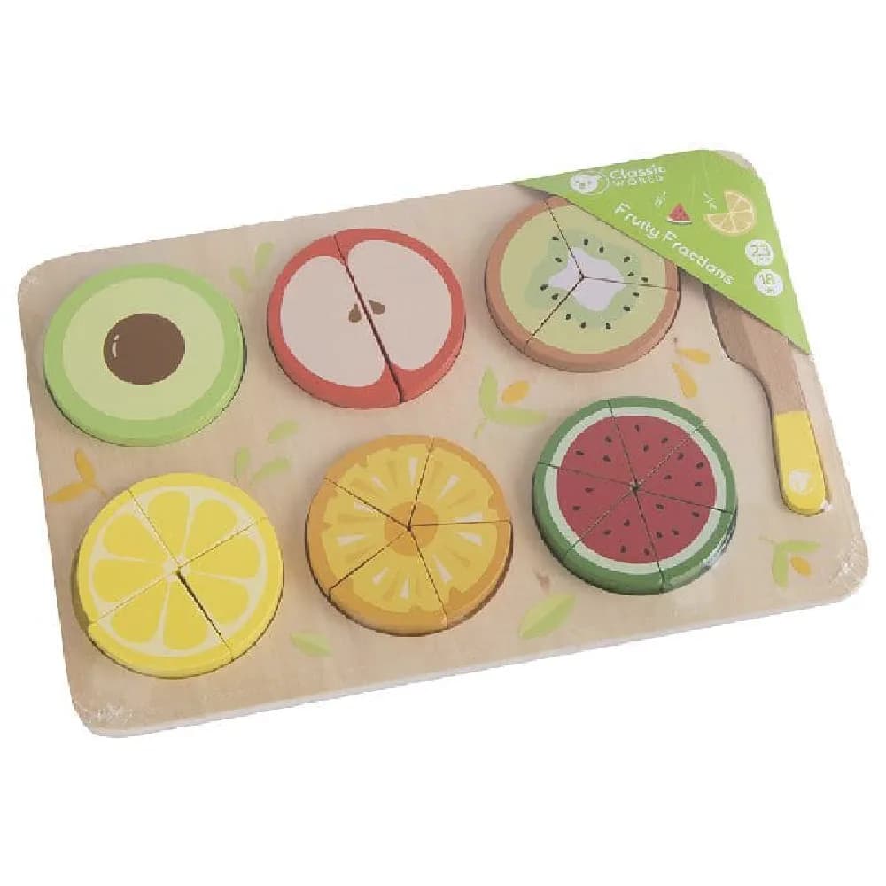 CUTTING FRUIT- FRUITY FRACTIONS, by Classic World, wooden pretend toys, ages 2+